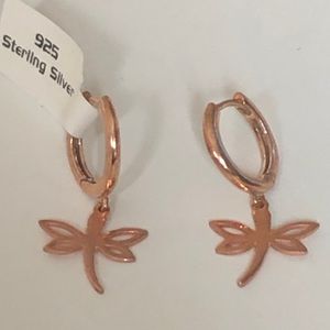 925 Silver dragonfly hoop dangle earrings